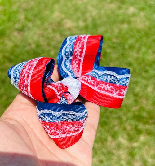 Blue + Red + White Lace Bow