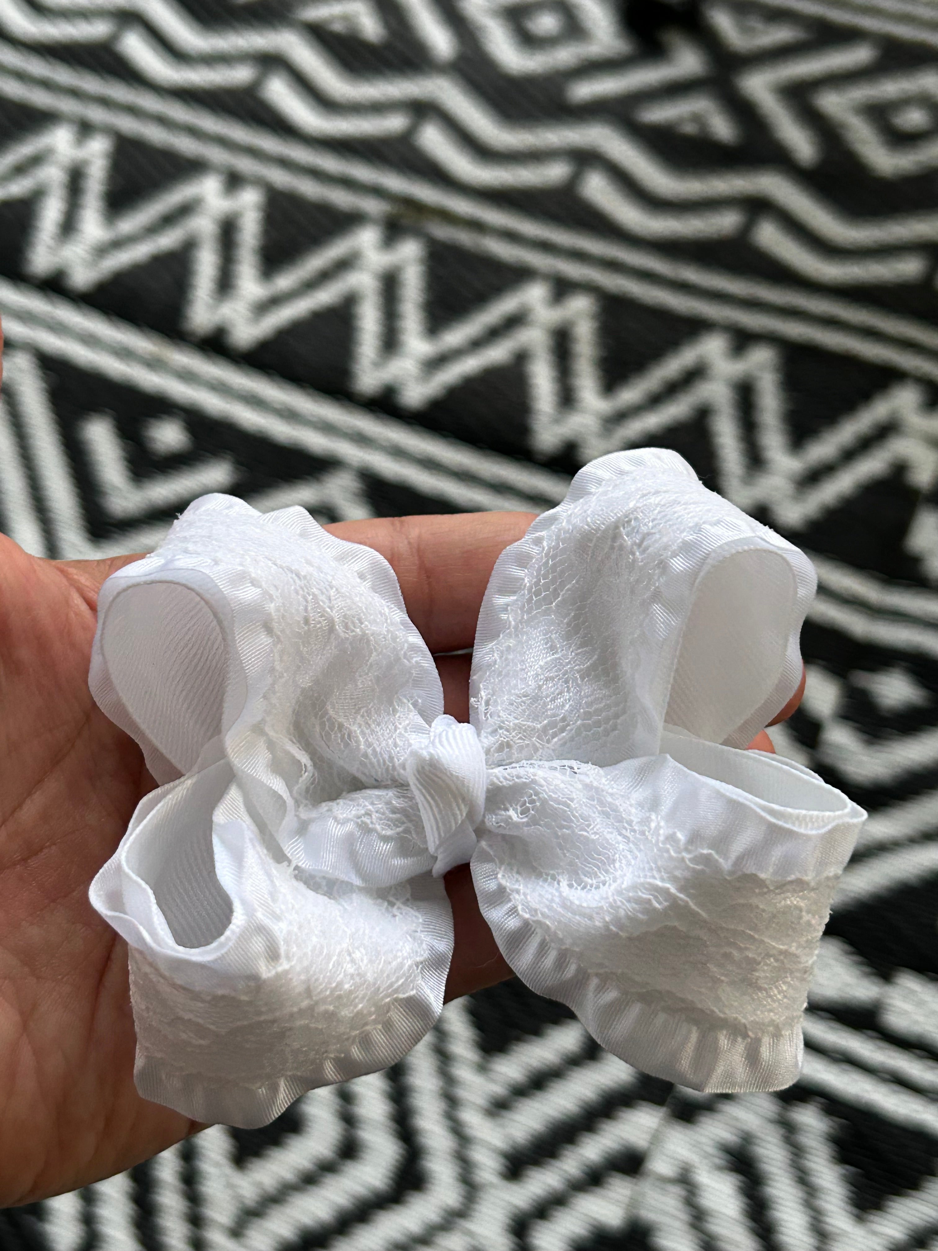 White 3 Layer Ruffle Bow